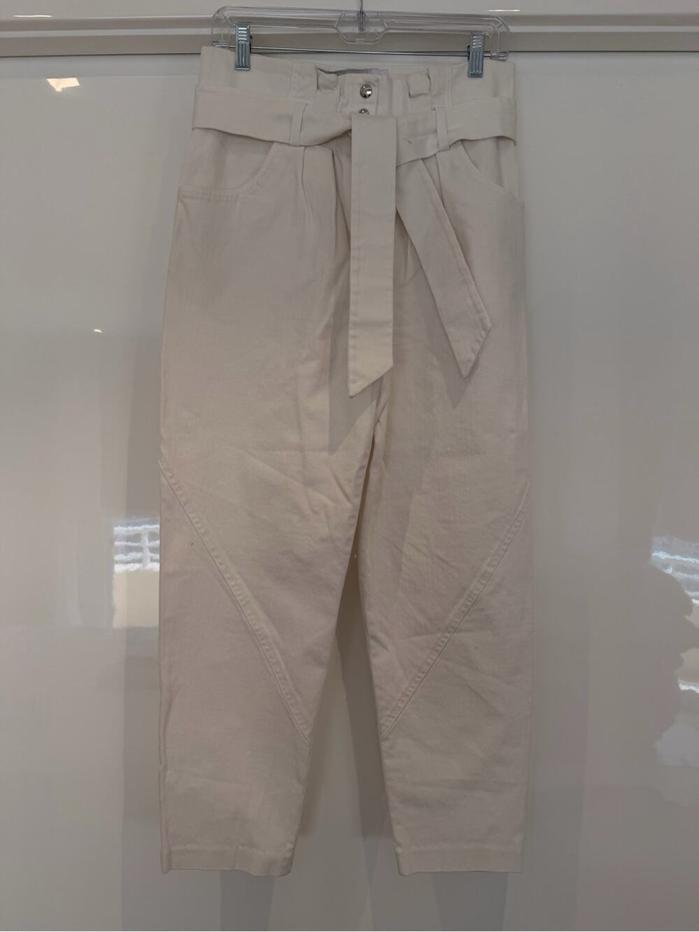 High-Waist Cream Paperbag Belted by Pants